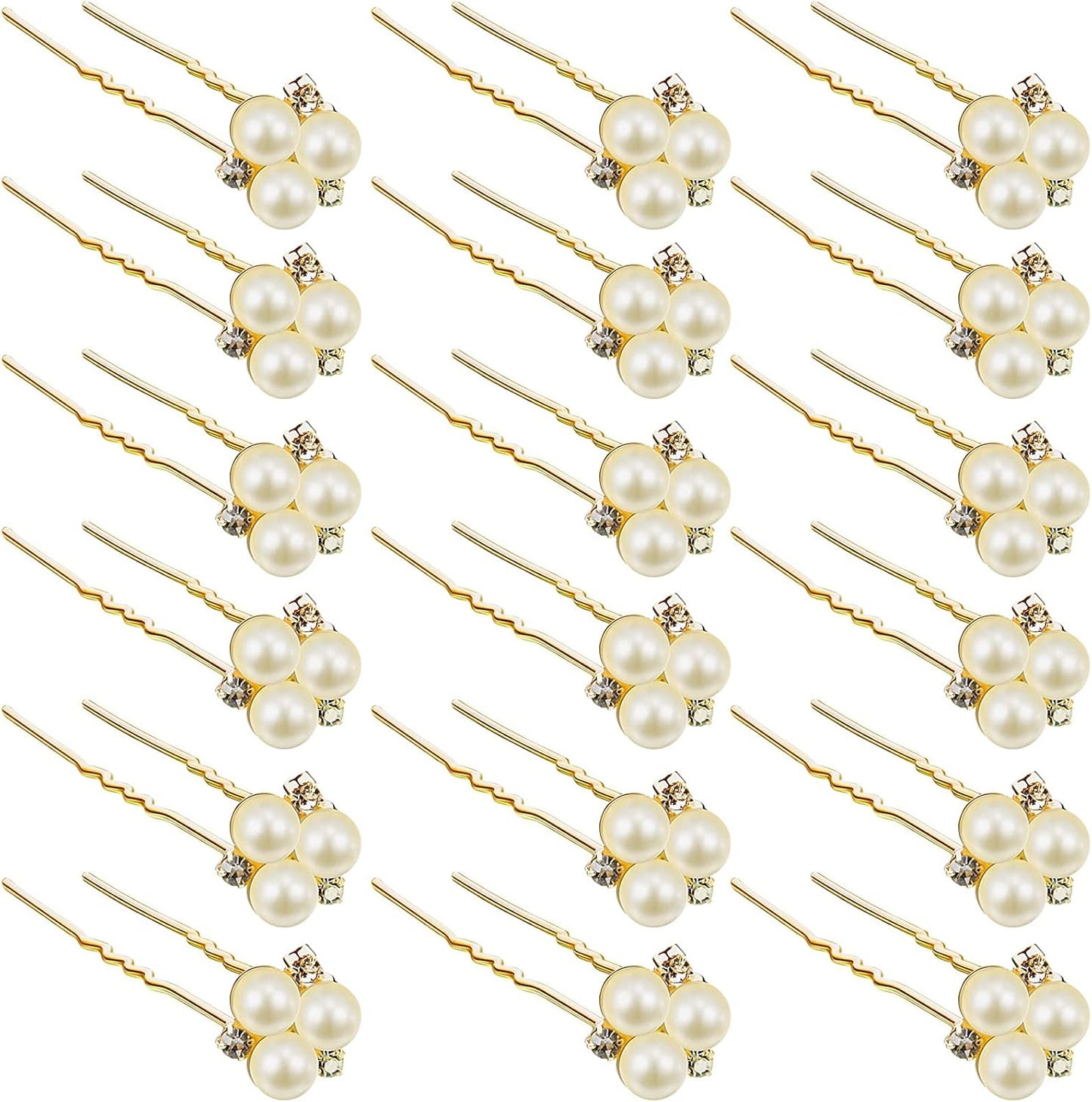 WILLBOND 18 Pieces Pearl Hair Pins Gold front view showing artificial pearls and rhinestone crystals
