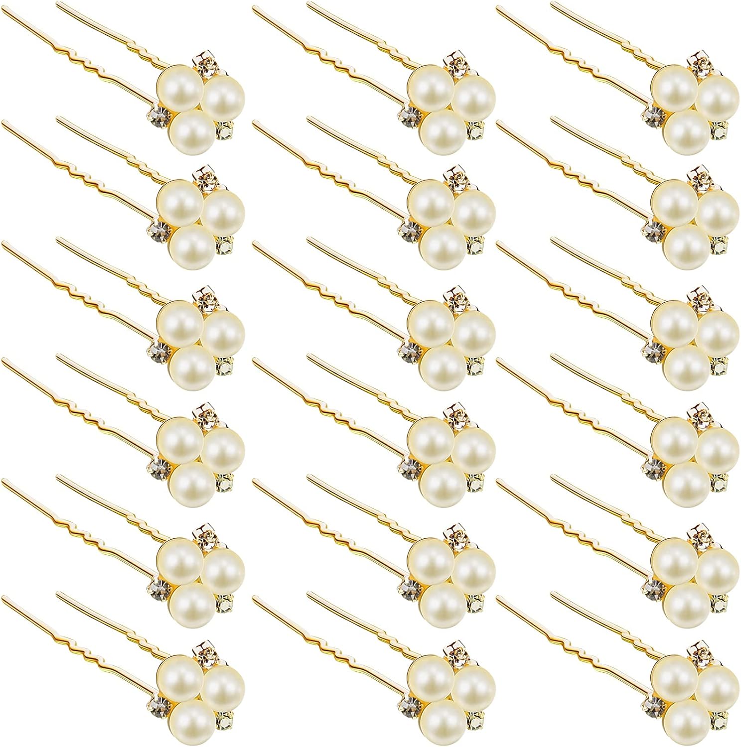 WILLBOND 18 Pieces Pearl Hair Pins Gold front view showing artificial pearls and rhinestone crystals