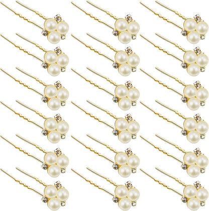 WILLBOND 18 Pieces Pearl Hair Pins Gold front view showing artificial pearls and rhinestone crystals