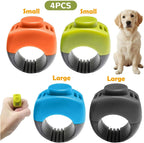 Generic pet training clicker set displaying four pieces in green orange blue and grey colors.