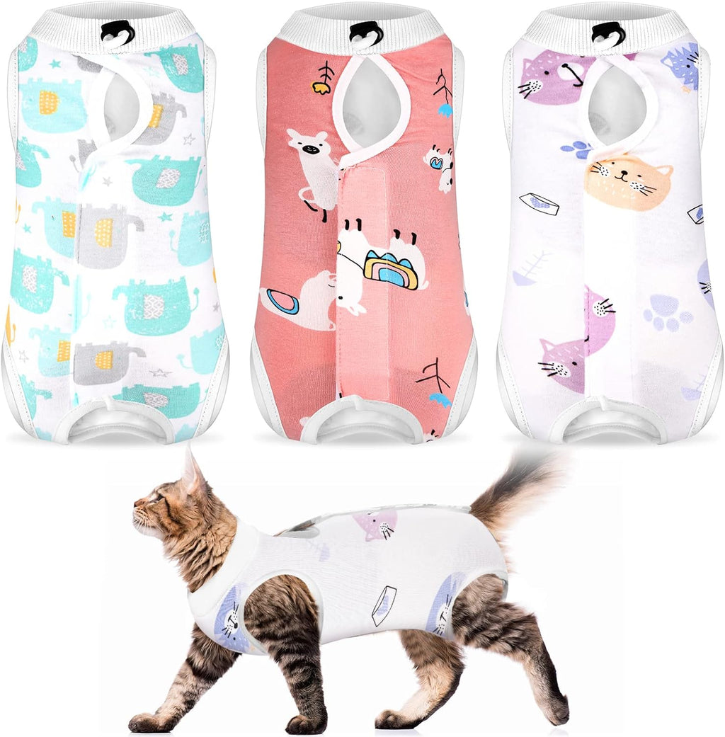 Nuanchu 3 Pieces Cat Recovery Suit Kitten Recovery Suit E-Collar Alternative for Cats and Dogs Abdominal Skin Anti Licking Pajama Clothes Sets(Medium,Fruit Style,Colorful) - Image 11