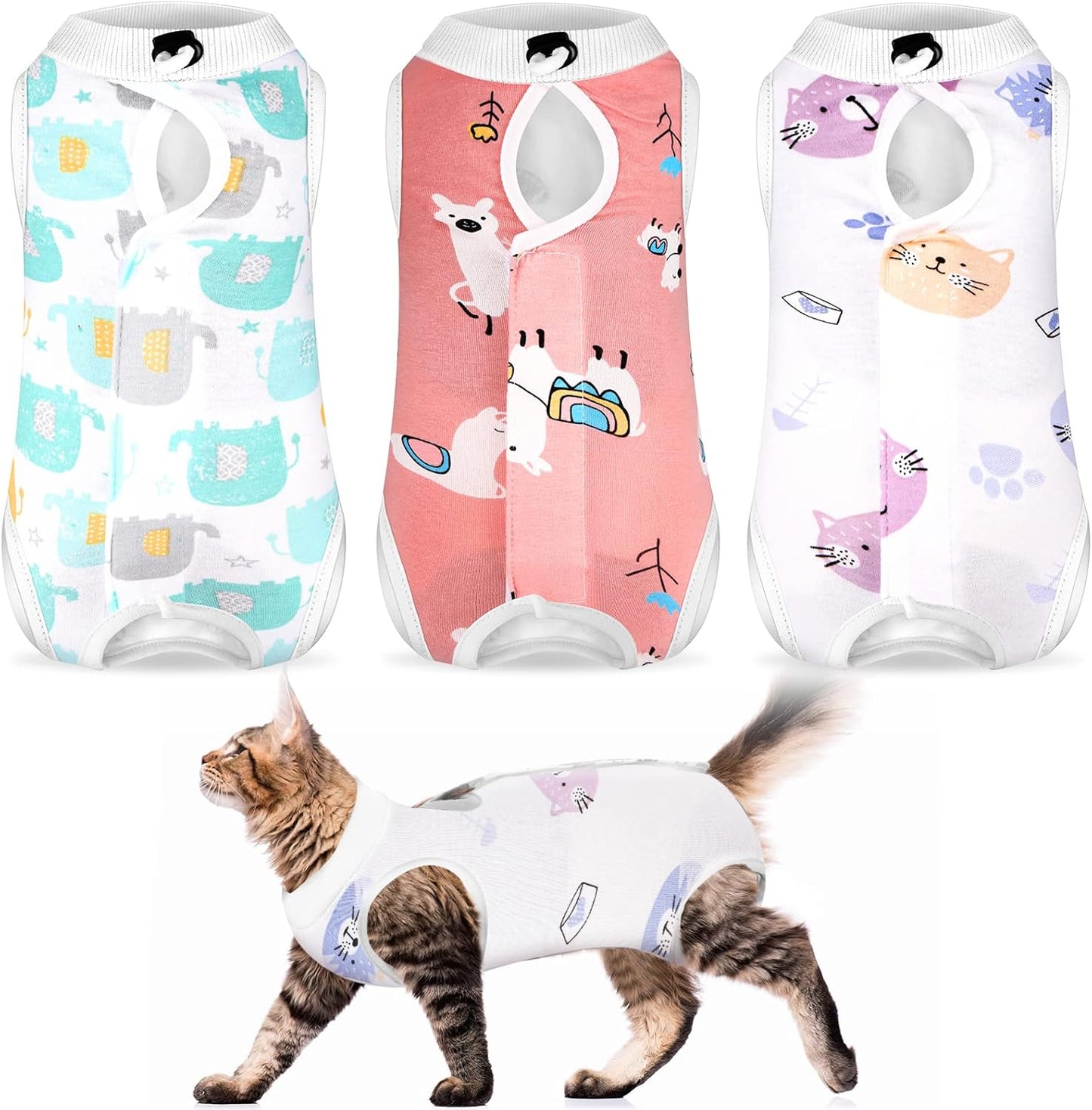 Nuanchu 3 Pieces Cat Recovery Suit Kitten Recovery Suit E-Collar Alternative for Cats and Dogs Abdominal Skin Anti Licking Pajama Clothes Sets(Medium,Fruit Style,Colorful) - Image 11