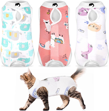 Nuanchu 3 Pieces Cat Recovery Suit Kitten Recovery Suit E-Collar Alternative for Cats and Dogs Abdominal Skin Anti Licking Pajama Clothes Sets(Medium,Fruit Style,Colorful) - Image 11