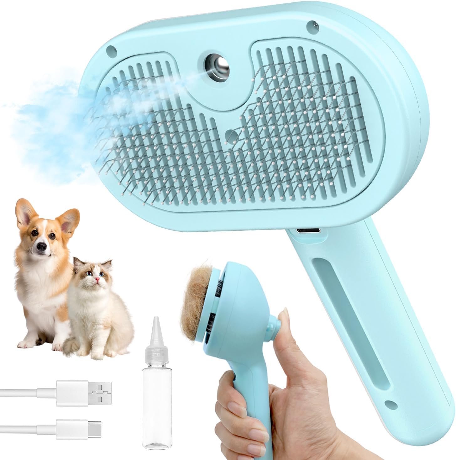HeroKitty pet deshedding brush side profile highlighting the compact wireless design