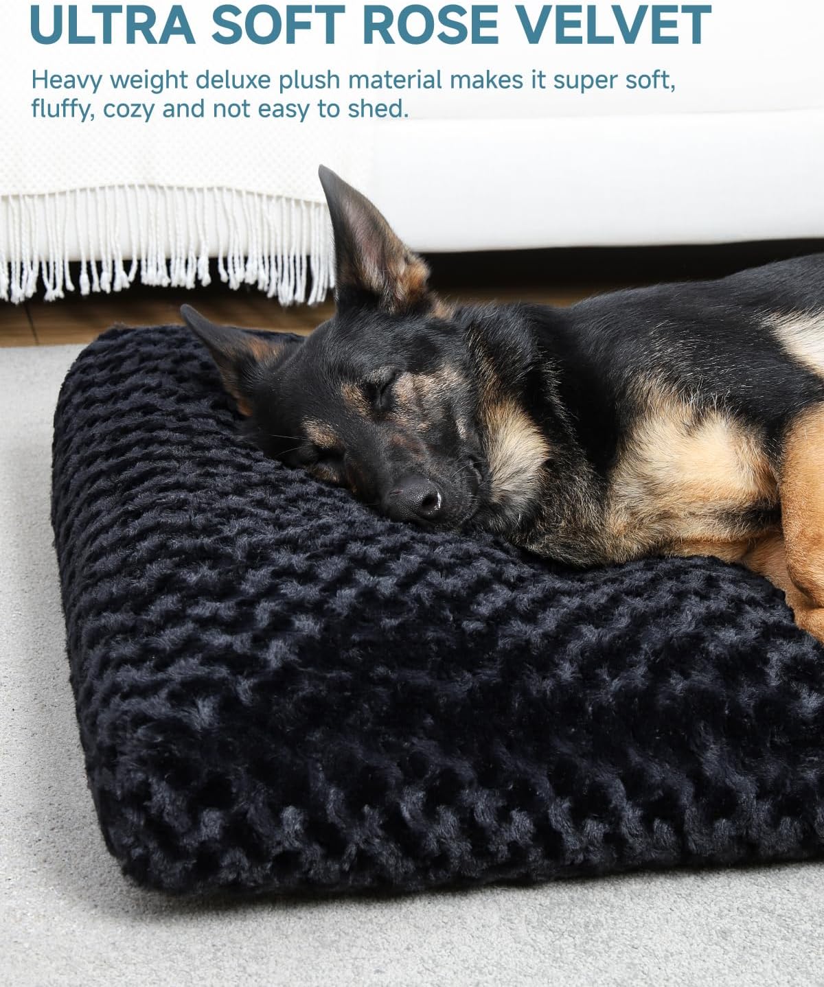 Close up view of ultra soft rose velvet dog bed surface
