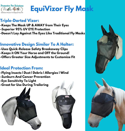 Side profile of EquiVizor fly mask showing ear and eye coverage
