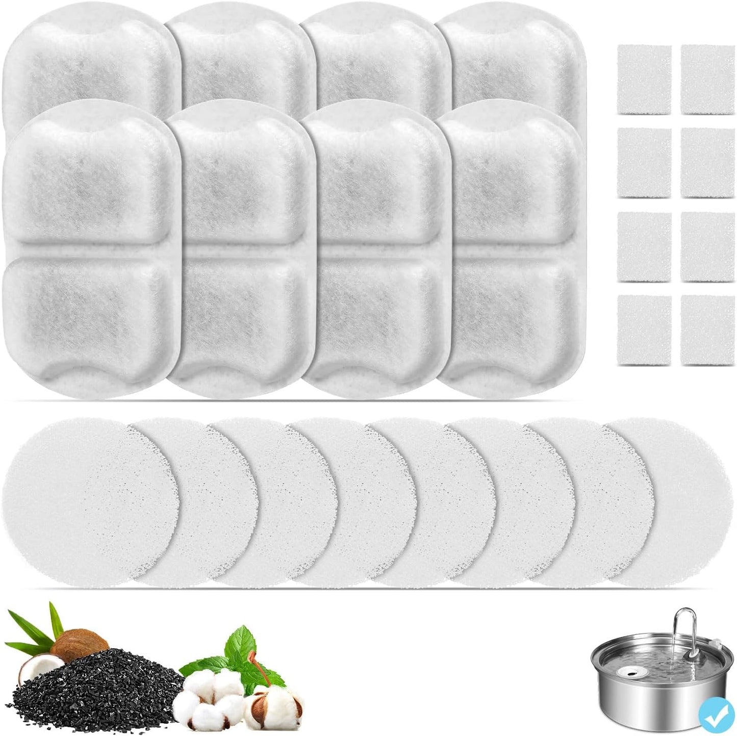 Yoihabv 8 set dog water fountain replacement filters front view