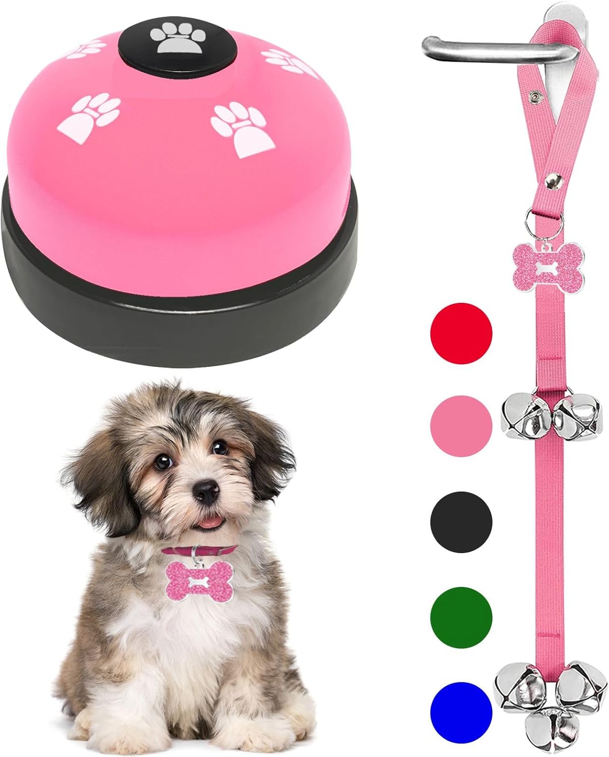 Kexiava pink dog door bells for potty training hanging on a door knob