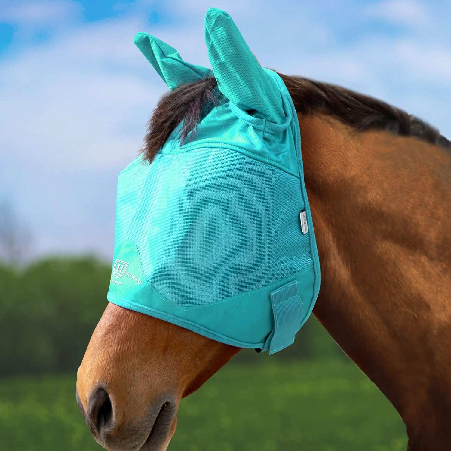Harrison Howard UV-Proof Multi-Function Fabrics Thick Fleece Padding Horse Fly Mask Half Face with Ears Magenta Arabian Medium - Image 9