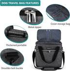 BAGLHER airline approved dog bag with two collapsible silicone bowls extended.