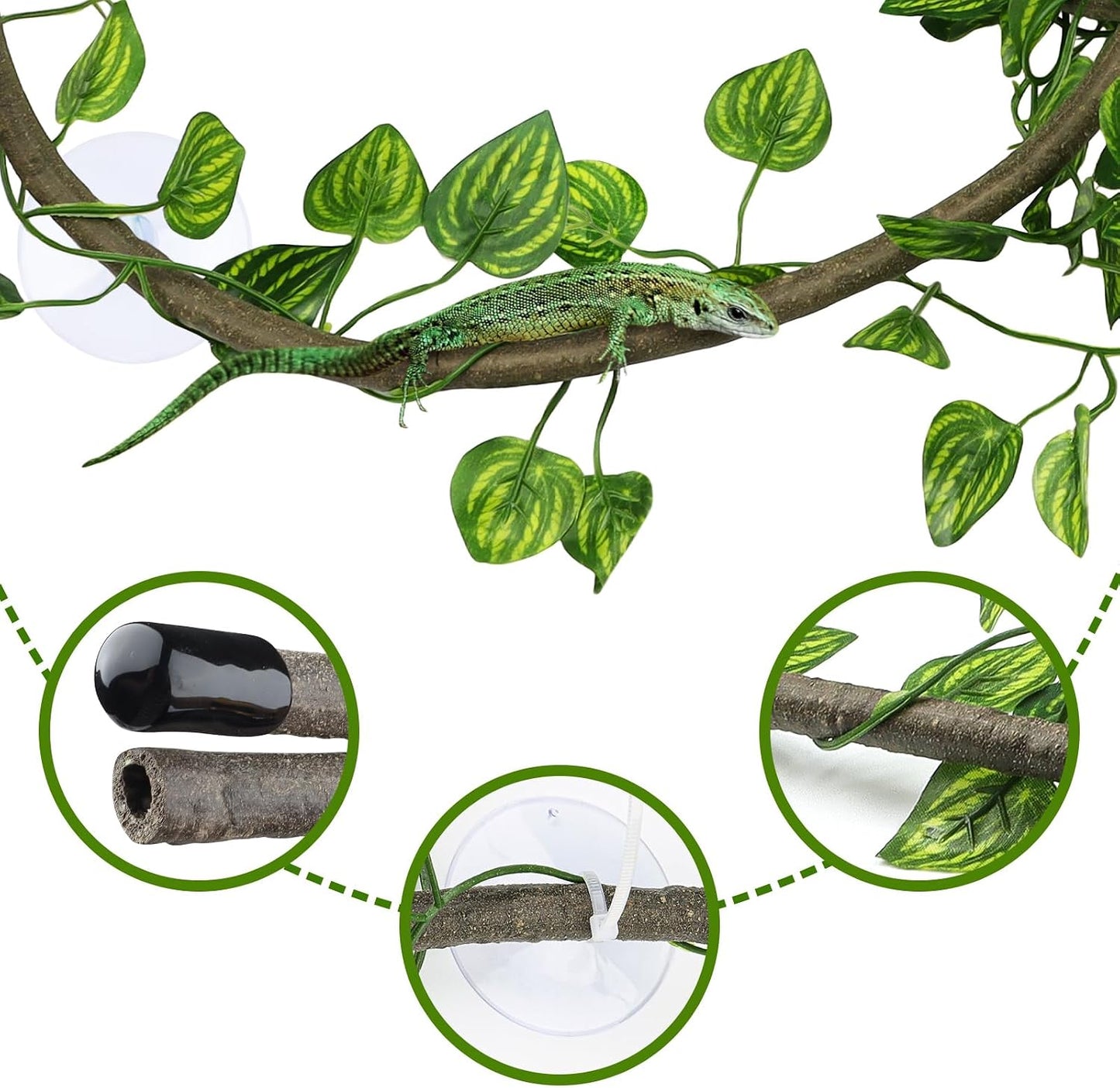 Flexible metal core vine being bent into shape for reptile habitat
