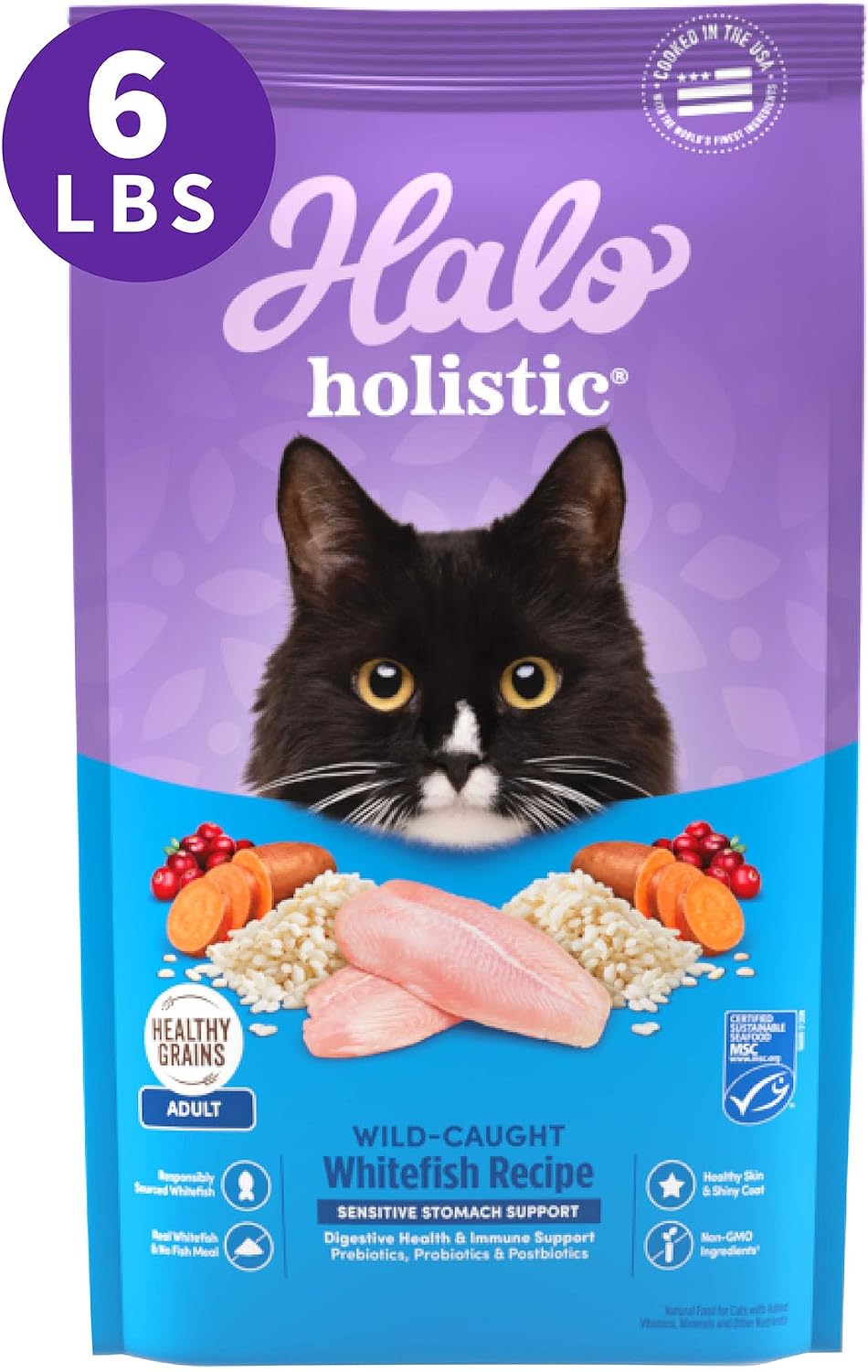 Halo Holistic Dry Cat Food for Sensitive Stomach, Wild-Caught Whitefish Natural Adult Cat Kibble with Healthy Grains, Probiotics & Omega Fatty Acids for Skin and Coat Health, 10 lb Bag - Image 11