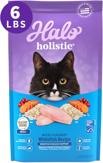 Halo Holistic Dry Cat Food for Sensitive Stomach, Wild-Caught Whitefish Natural Adult Cat Kibble with Healthy Grains, Probiotics & Omega Fatty Acids for Skin and Coat Health, 10 lb Bag - Image 11