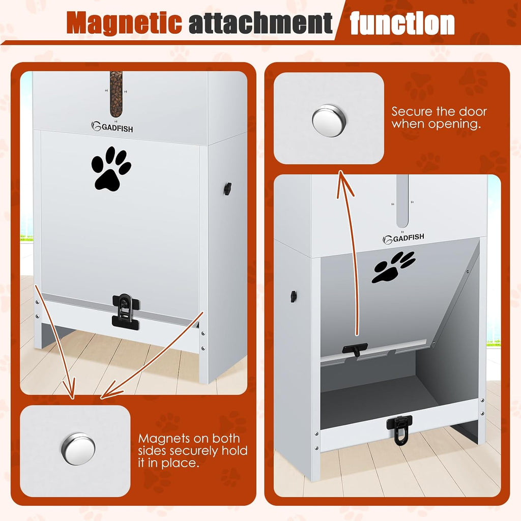 Close up view of the GADFISH dog feeder inner magnetic slanted plate structure for mess free eating