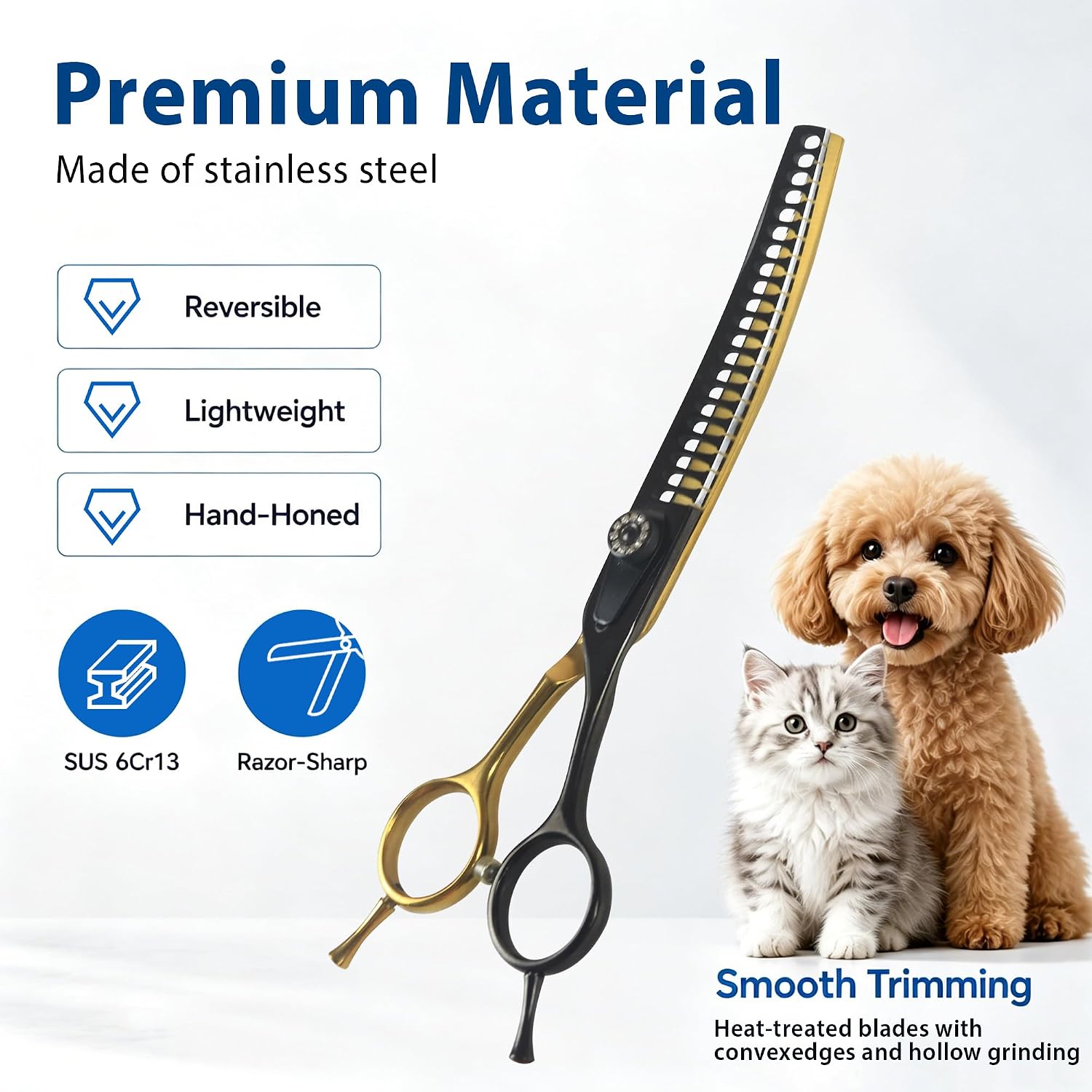Hyzrqwyw pet grooming scissors highlighting the ergonomic offset handle design for comfortable grip.