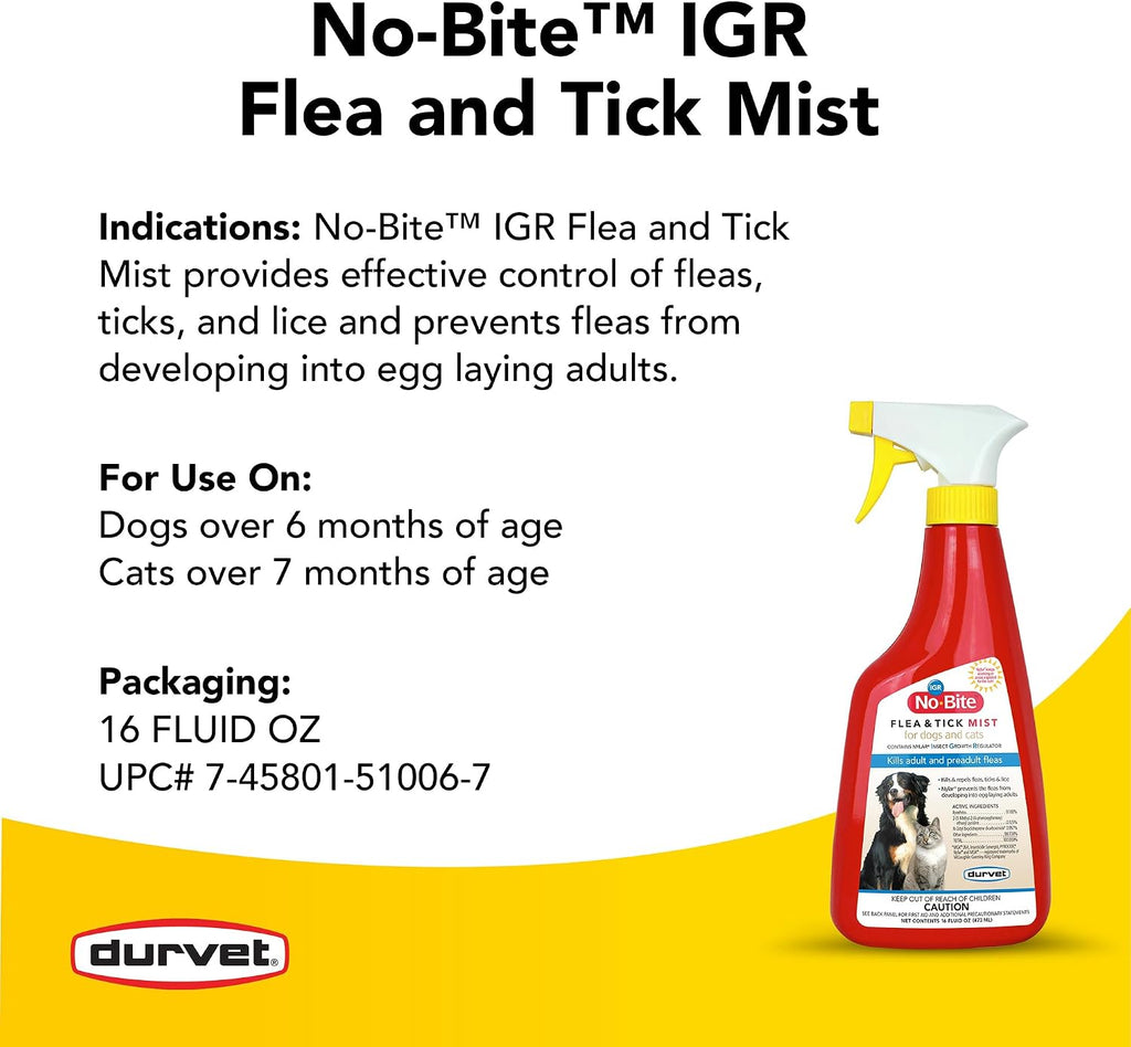 Back label of Durvet No-Bite IGR Mist with usage instructions