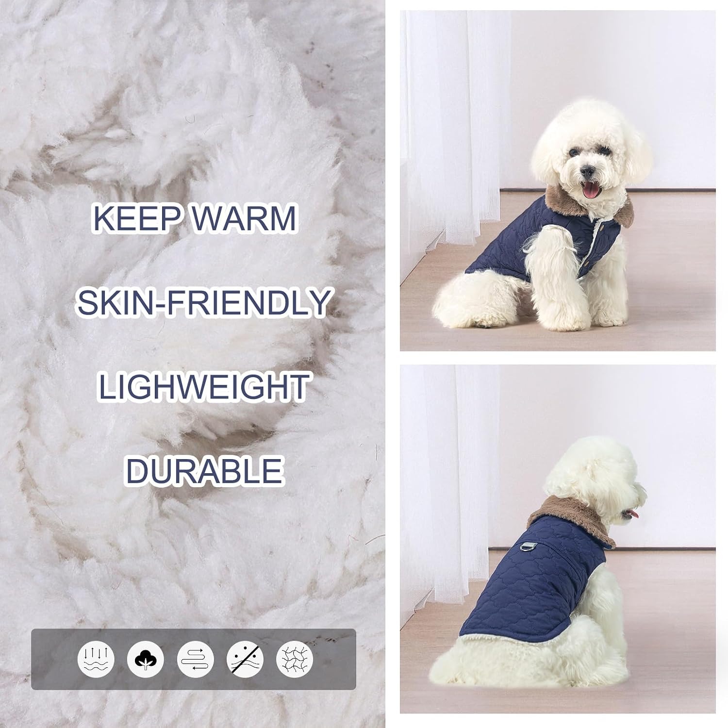 BEAUTYZOO small dog winter coat reflective safety strips low light view