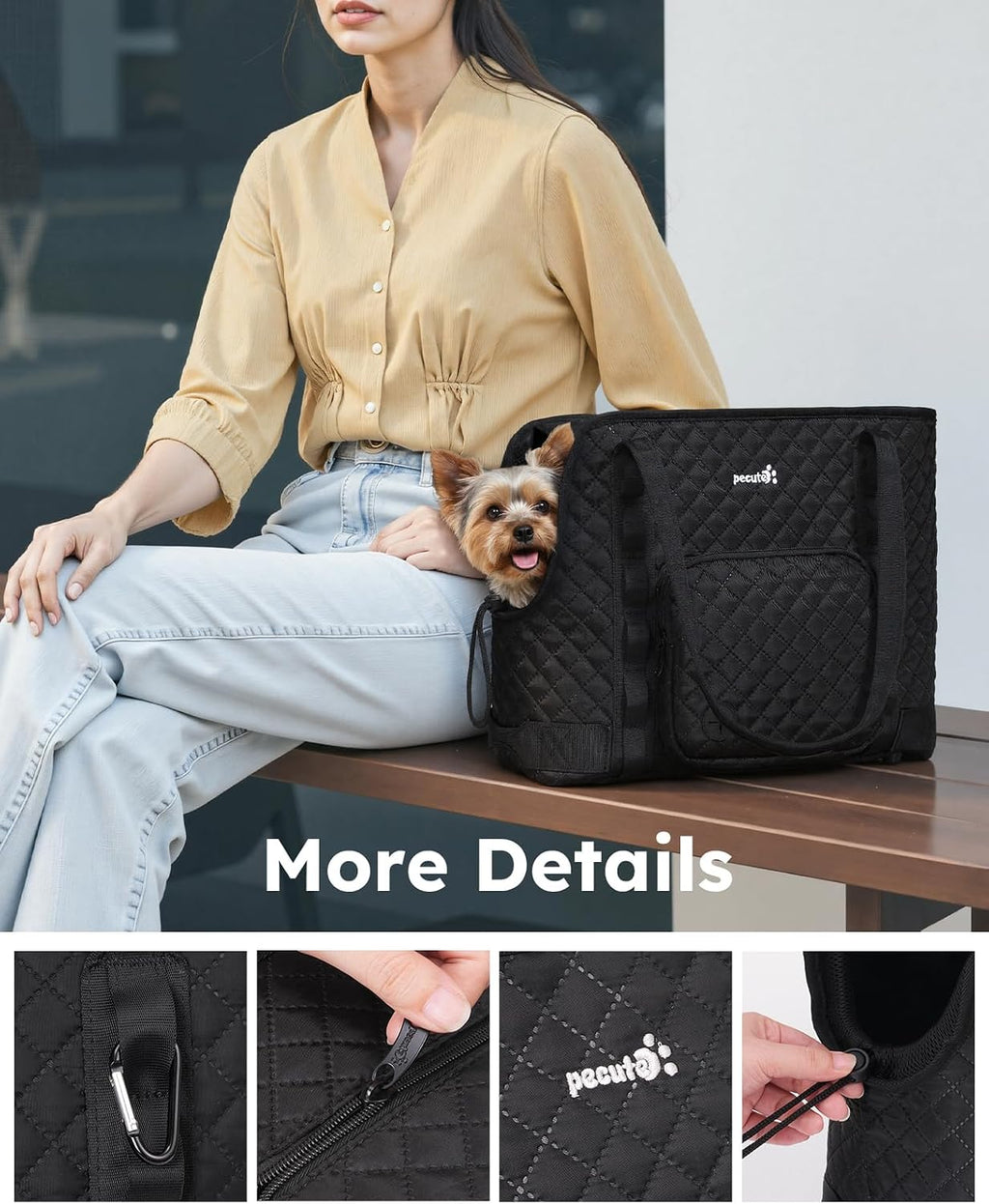 Pecute dog carrier purse showing zipper and handles