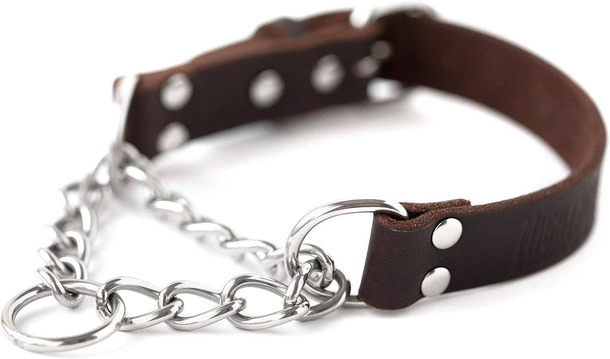 Mighty Paw Martingale Dog Collar - No Pull Design - Stainless Steel Chain - Limited Chain Cinch Training - Brown Leather Martingale Training Collar - Large Size - Image 9