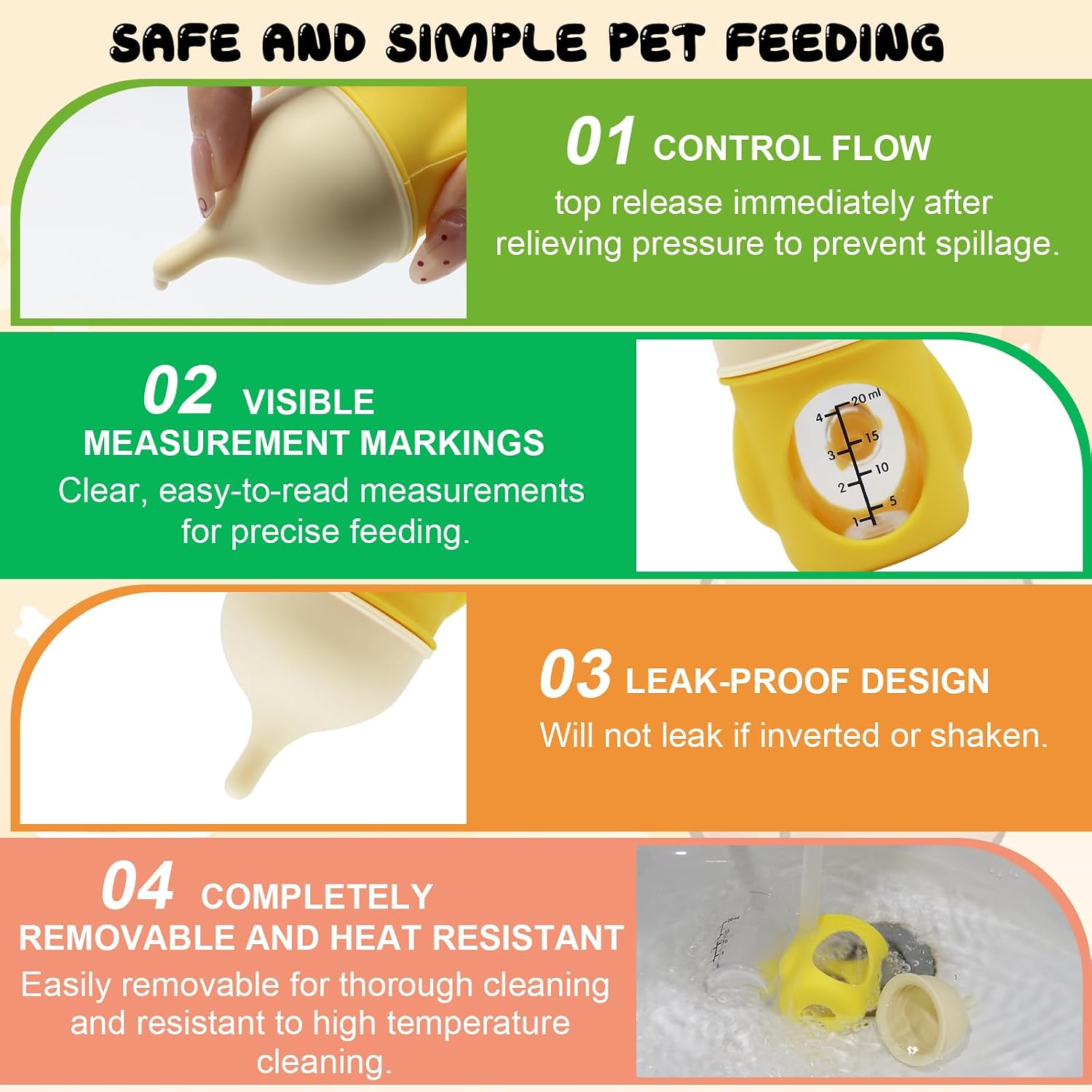 Lenpestia newborn pet nursing kit showing scale lines for precise milk measurement.
