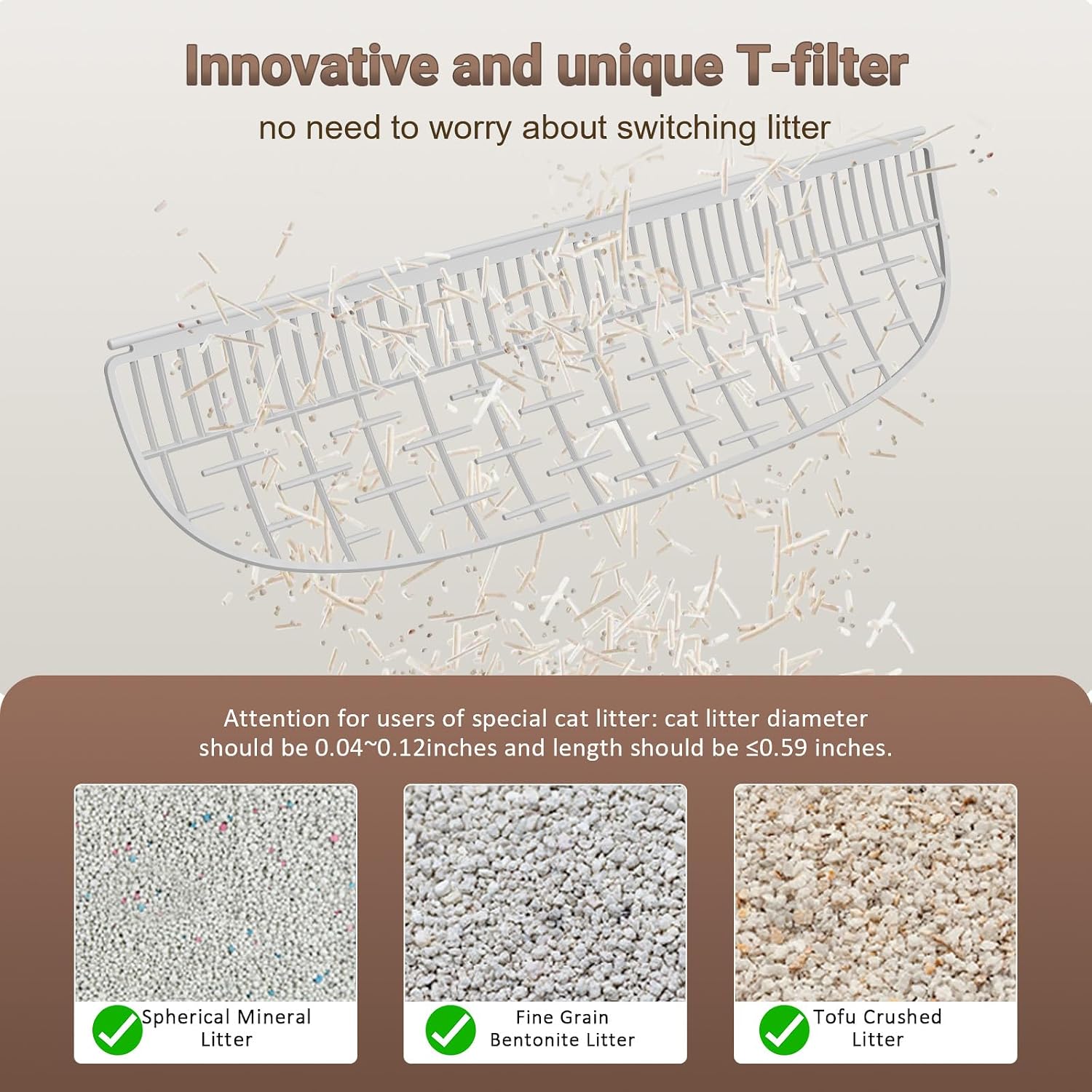 DuckSky grey cat litter strainer accessory showing durable sifting grid.