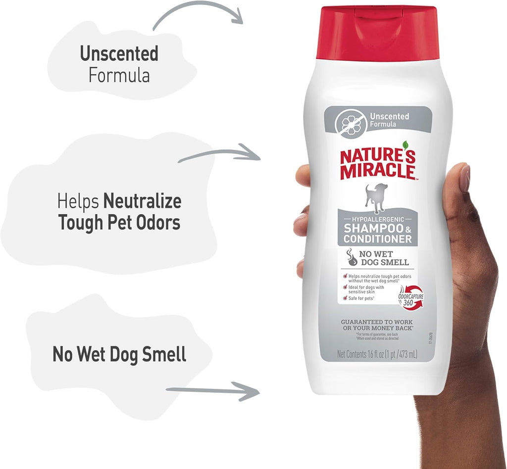Professional grade unscented dog bathing product for neutralizing tough wet dog odors effectively.