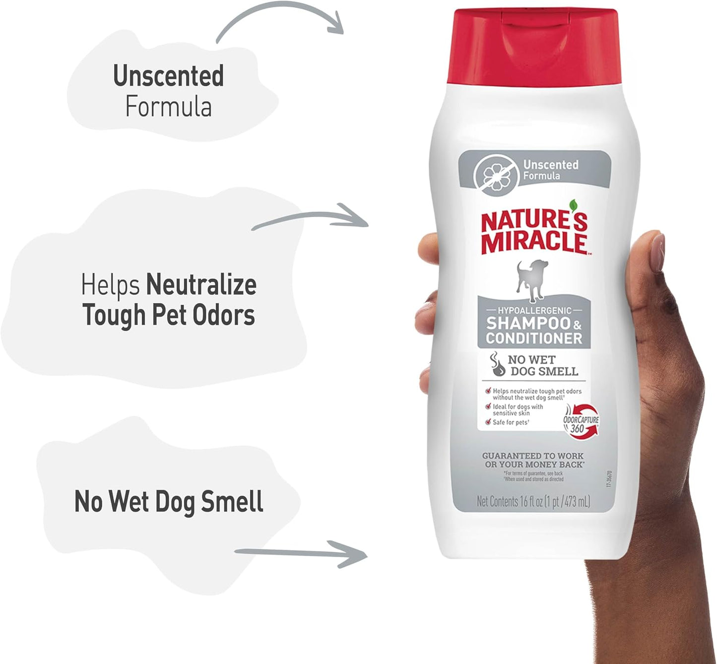 Professional grade unscented dog bathing product for neutralizing tough wet dog odors effectively.