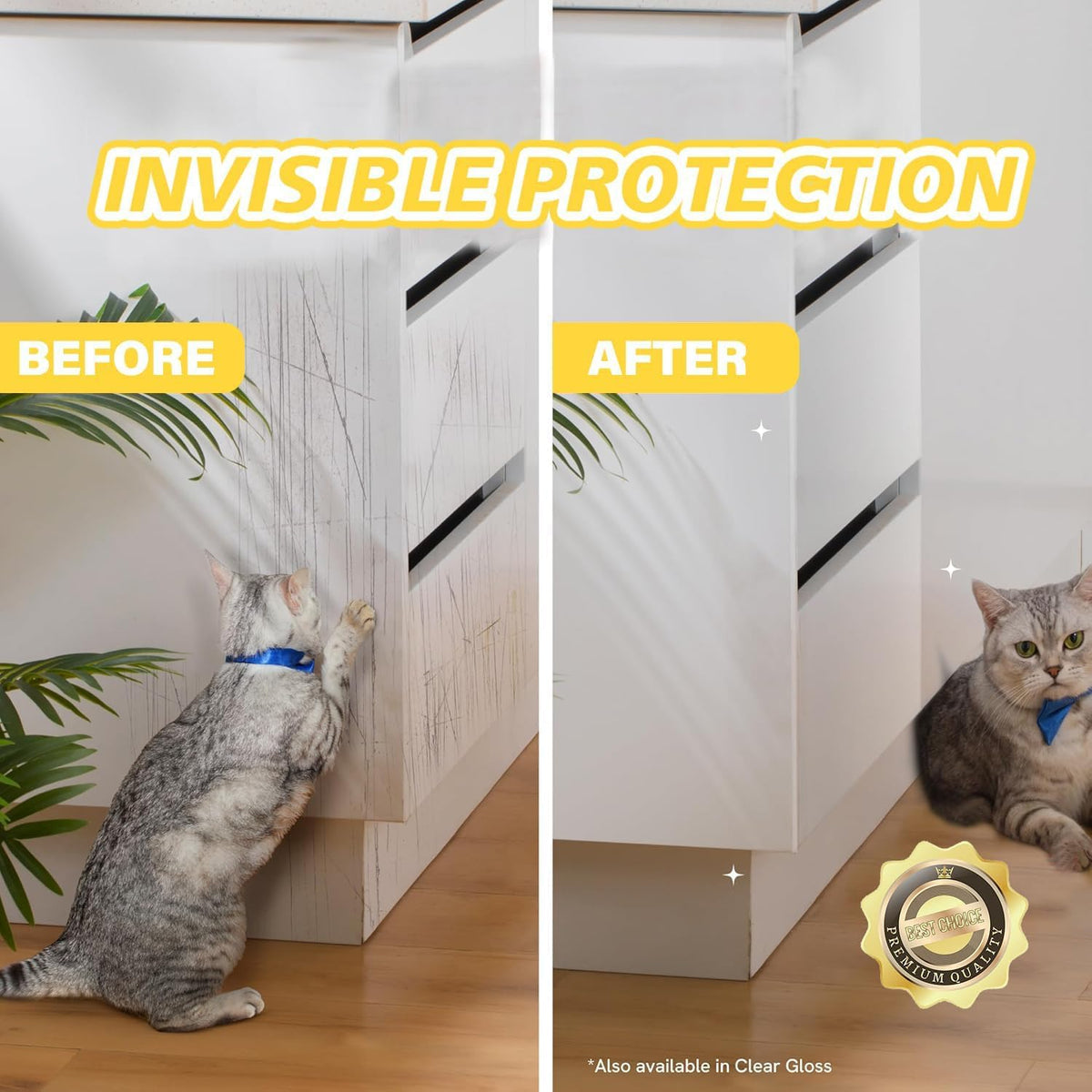 User cutting transparent furniture protector tape to size