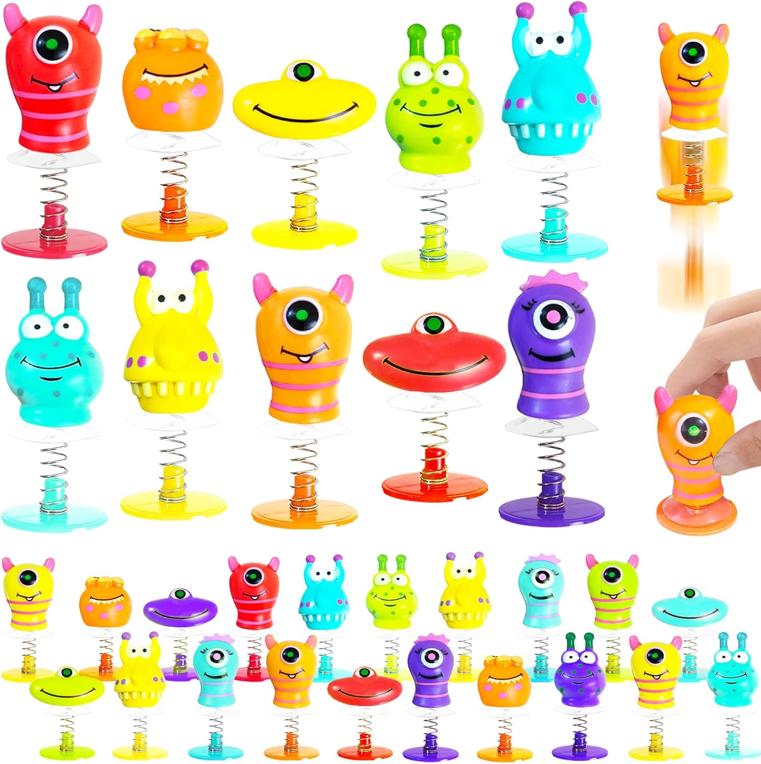 Cmaqpw big eye monster spring launcher toys bulk thirty pieces pack front view displaying colorful alien designs.