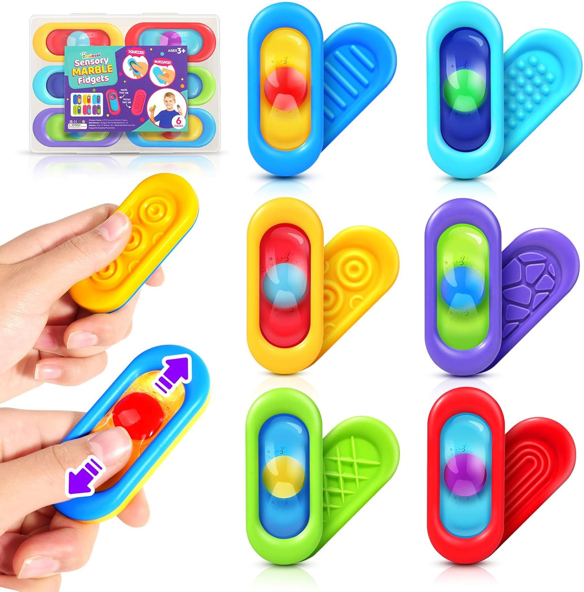ZaxiDeel sensory marble fidget toys set of six in vibrant colors