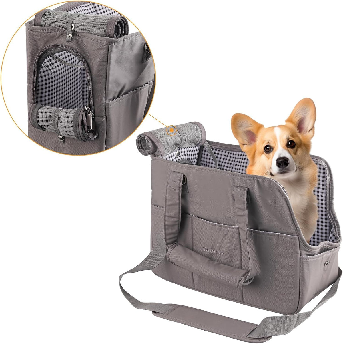 Side profile of Maxetodo stylish dog purse for small pets
