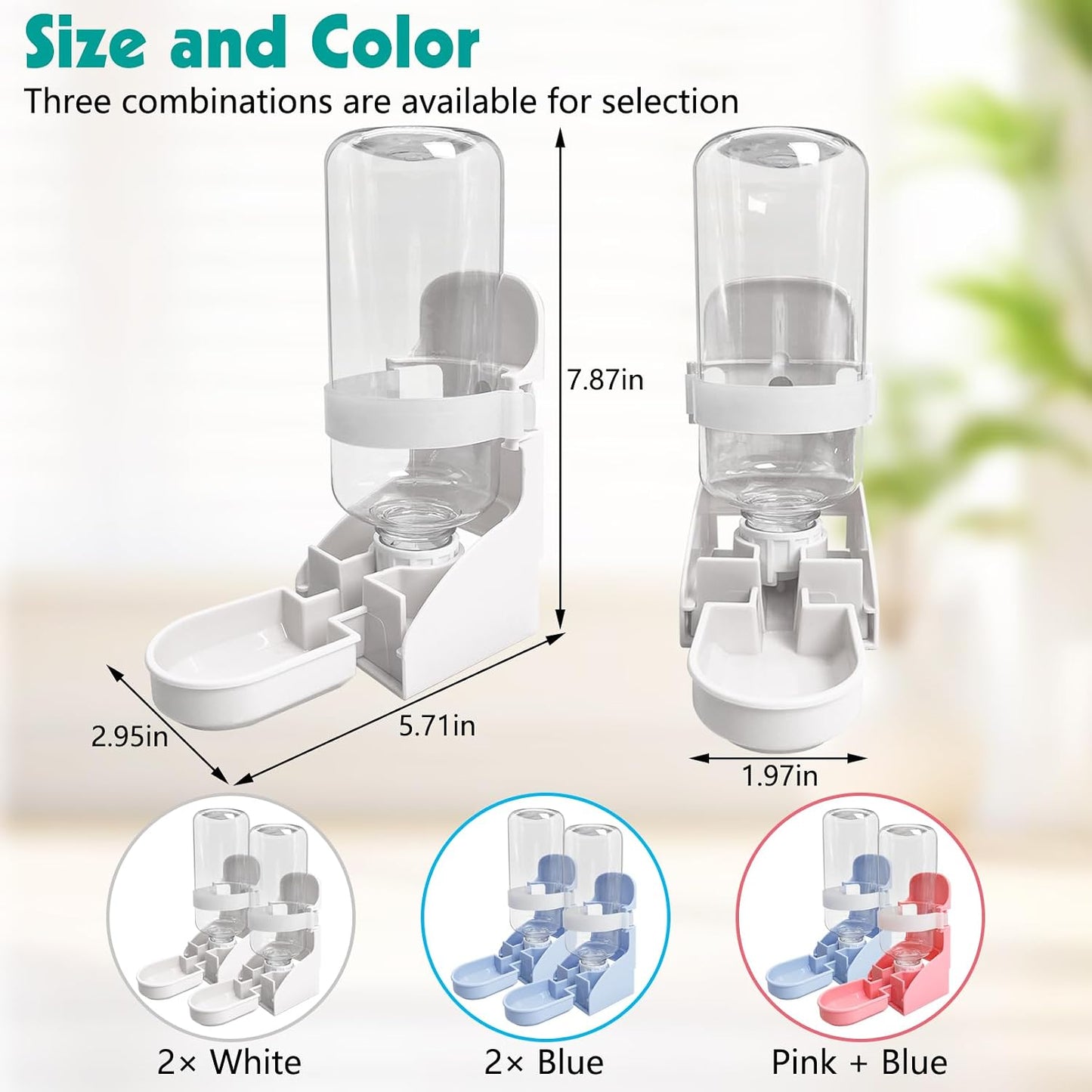 kathson 2PCS Rabbit Water Bottle, 17oz Hanging Water Fountain Automatic Dispenser No Leak WaterFeeder for Bunny Chinchilla Guinea Pig Hedgehog Ferret - Image 2