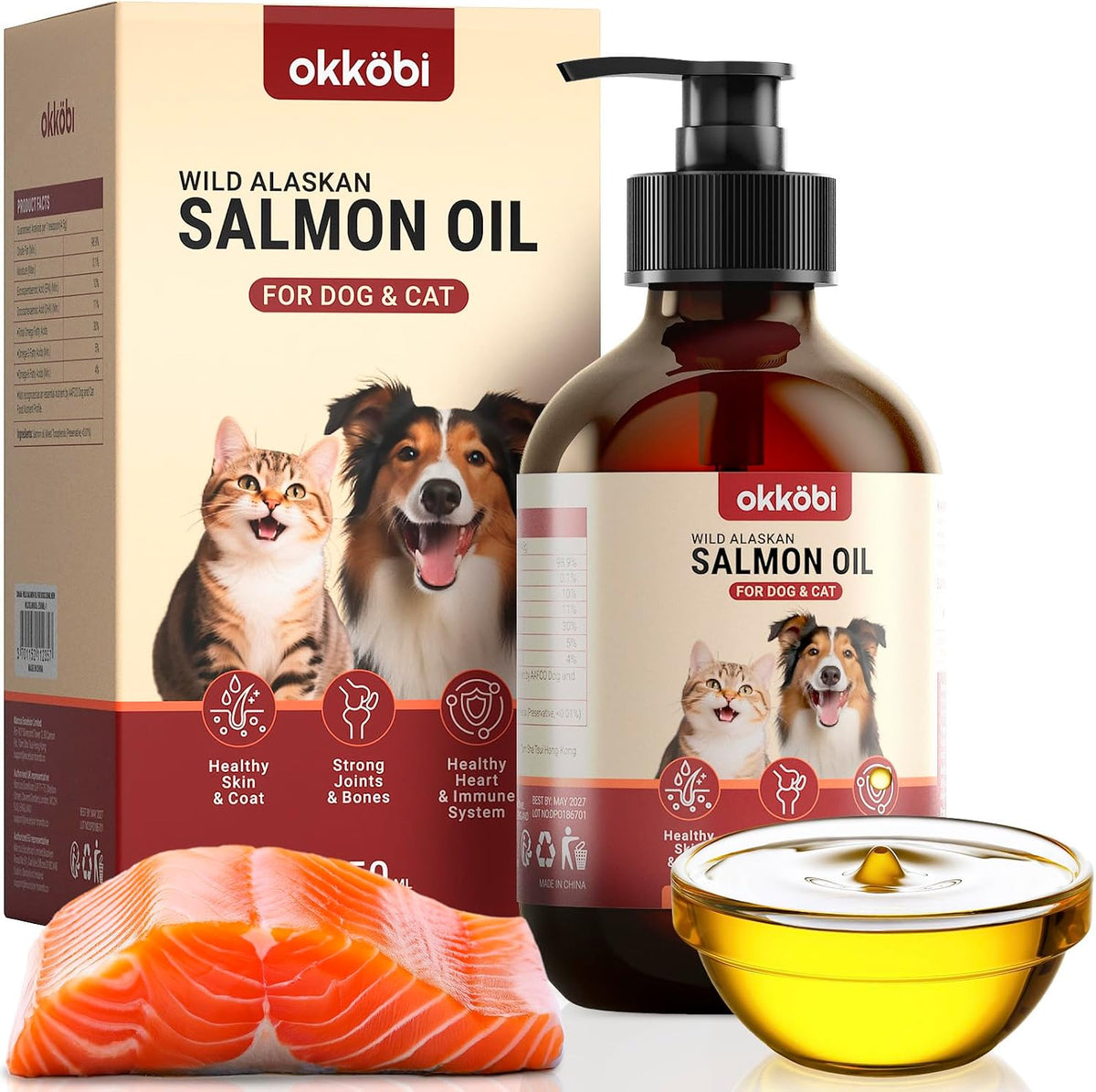 HEAPETS Wild Alaskan Salmon Oil for dogs and cats front view bottle packaging