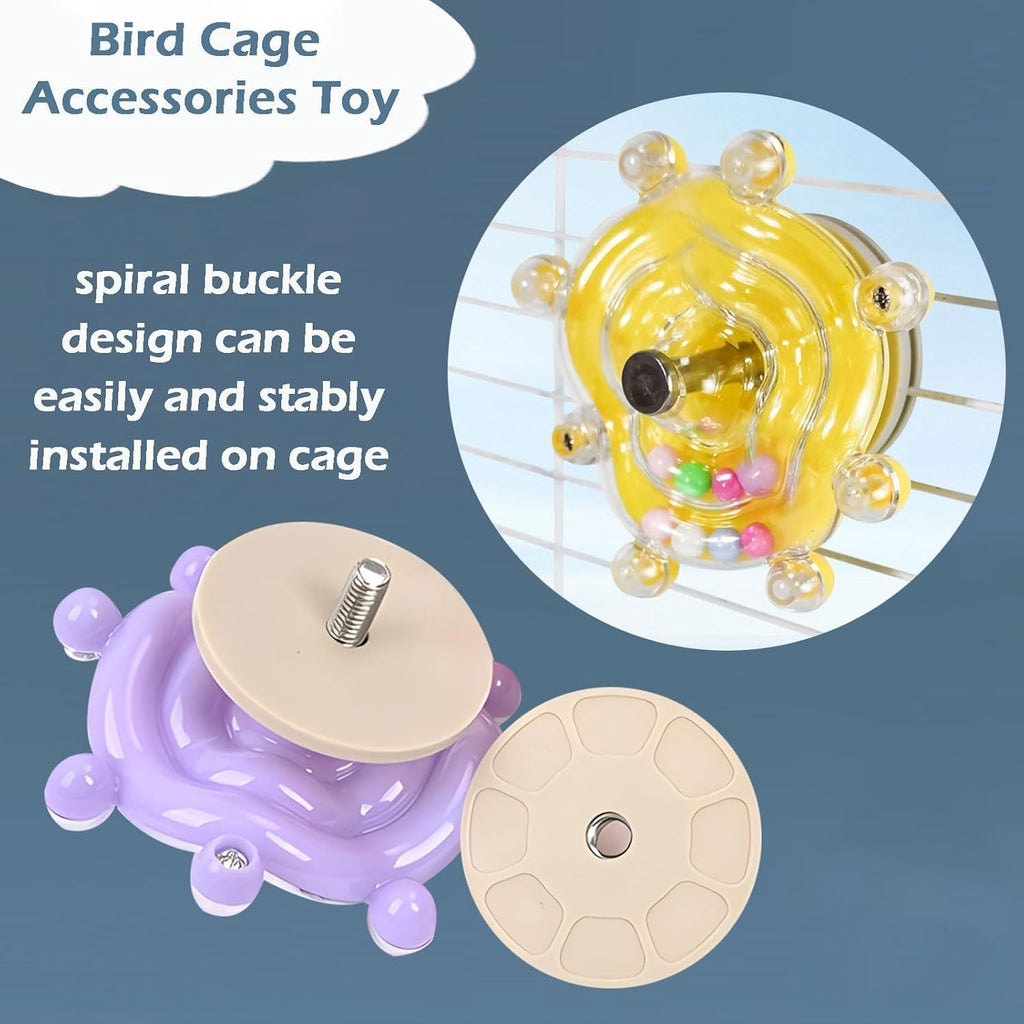 Small bird playing with Jevnd interactive spinner rattle wheel