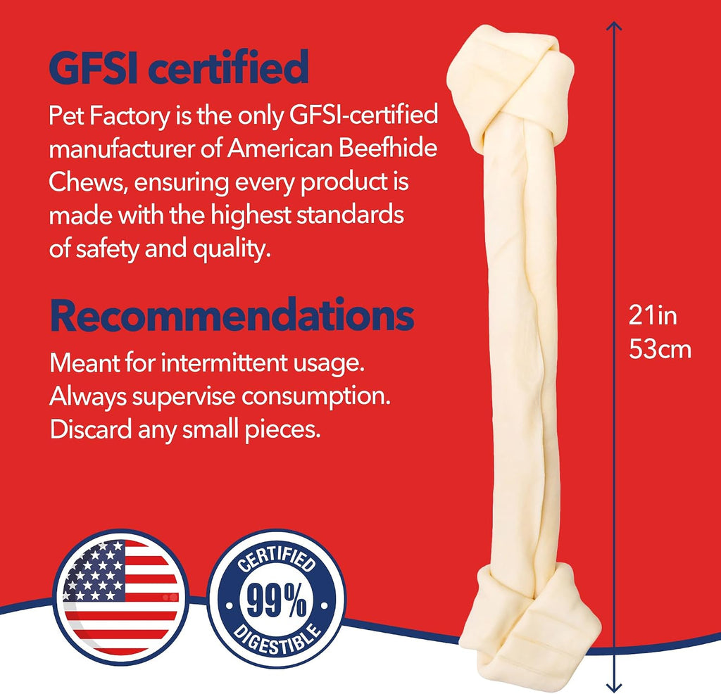 Pet Factory twenty two inch beefhide bone packaging view for large breed dogs