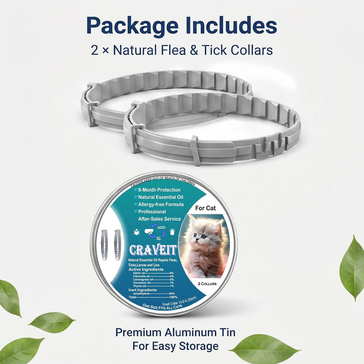 Craveit flea collar features and 8 month protection label