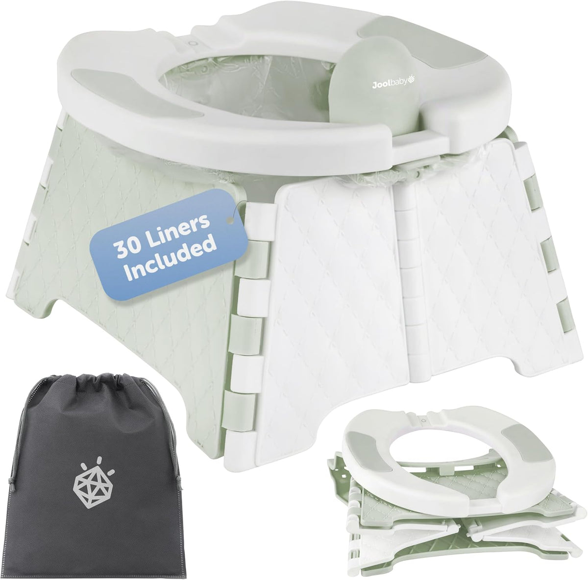 Jool Baby portable potty training chair in sage color front view