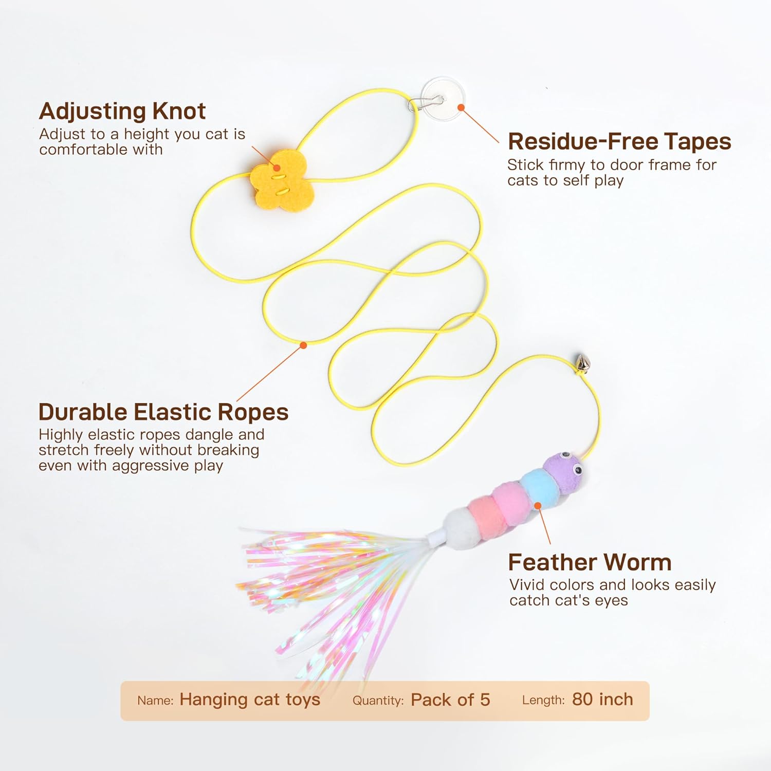 Packaging contents of the Potaroma interactive cat teaser kit showing all five replacement pieces.