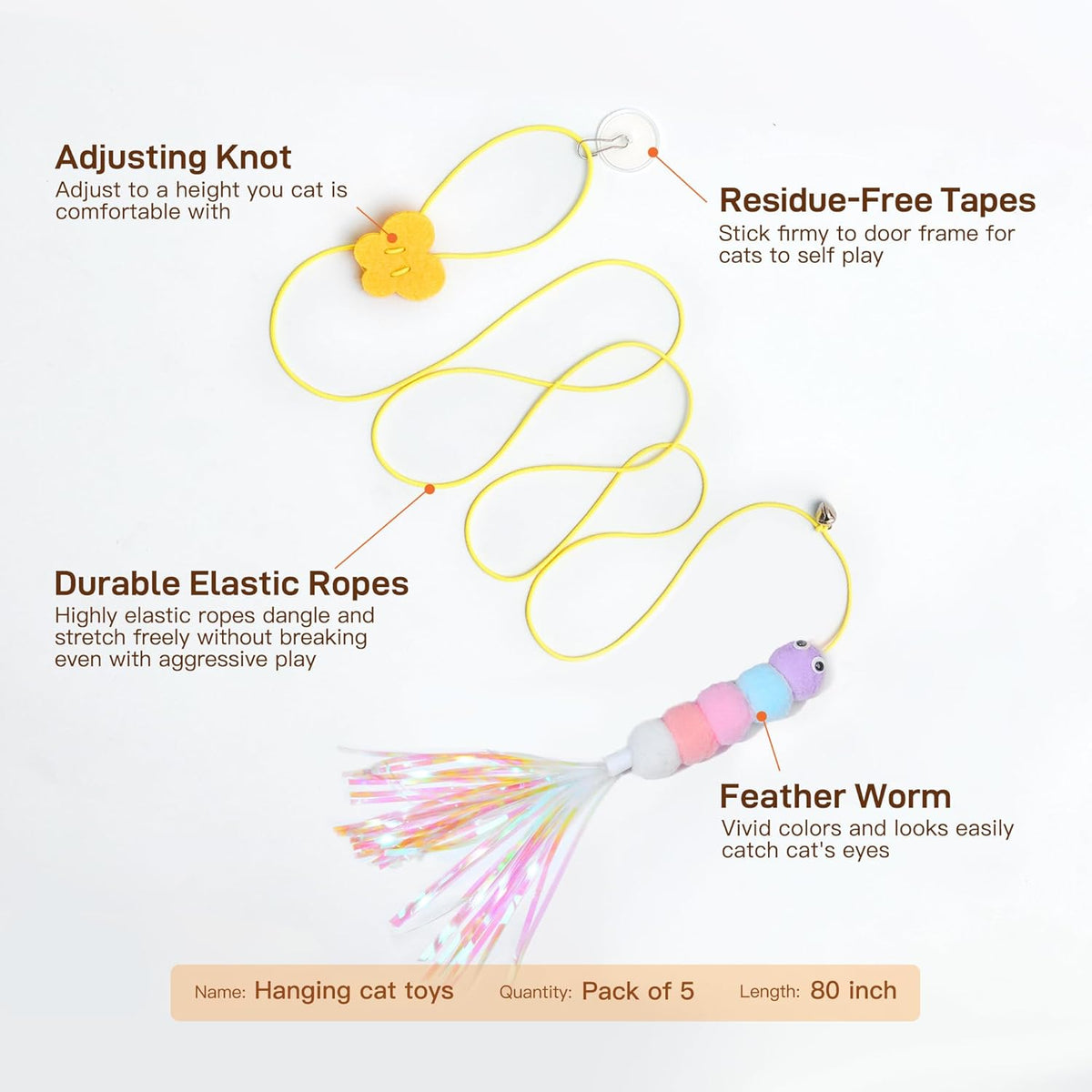 Packaging contents of the Potaroma interactive cat teaser kit showing all five replacement pieces.