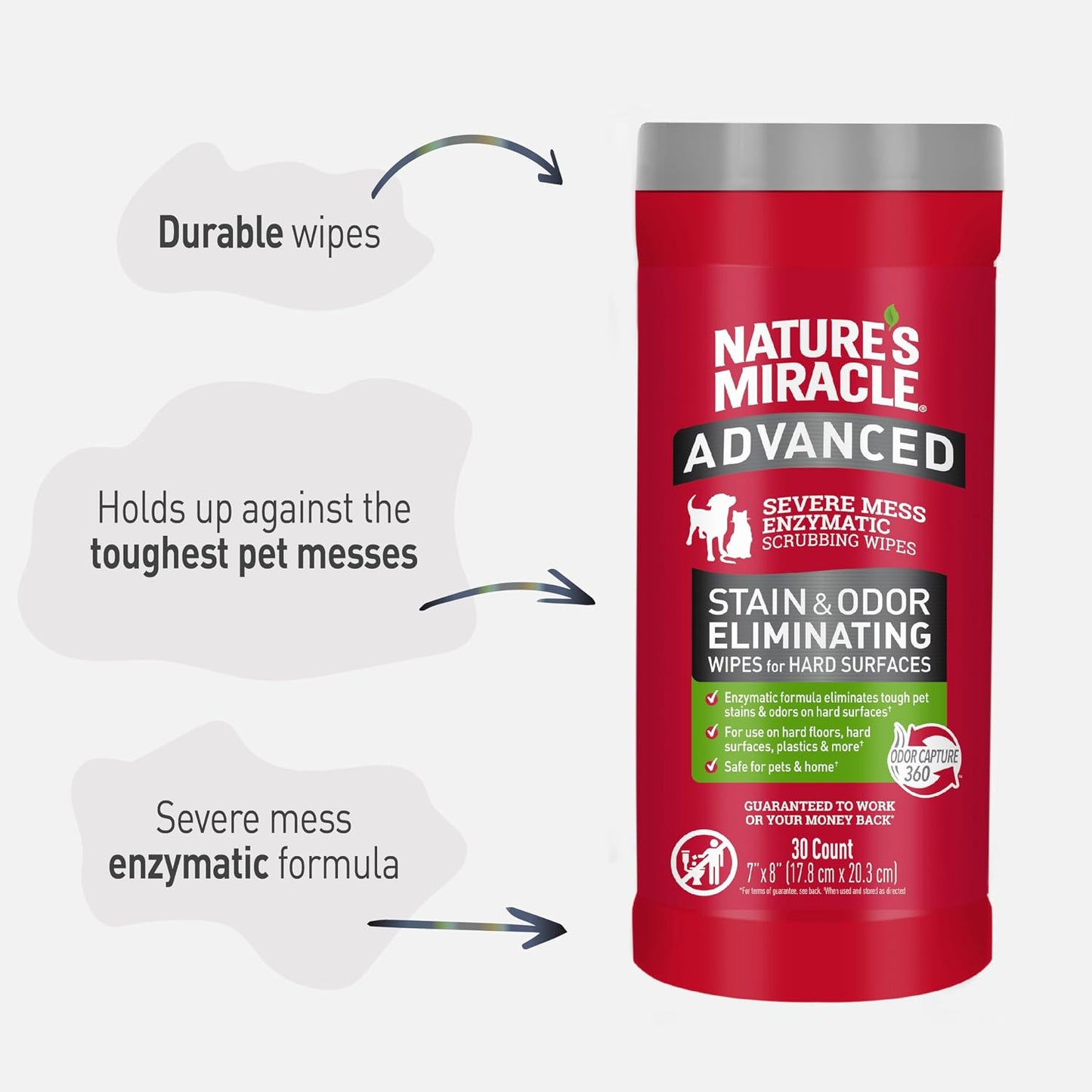 Heavy duty pet stain cleaning wipe being pulled from canister