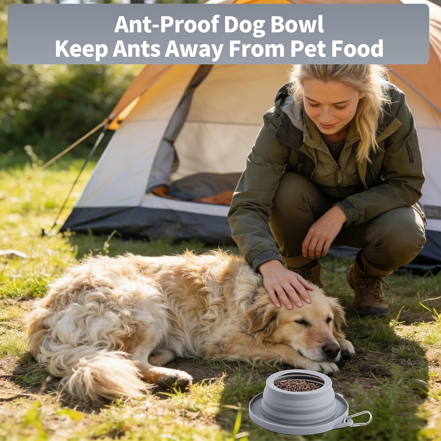 Collapsible Dog Bowls for Travel Outdoors, Ant Away Cat Food Bowl and No Splash Pet Water Dish with Anti Ant Moat and Spill Proof Lip for Pet Camping Hiking Car Trips (Light Grey) - Image 9