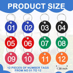 Foilswirl animal management solution showcasing the complete set of twelve multicolor livestock collars and round identification tags.