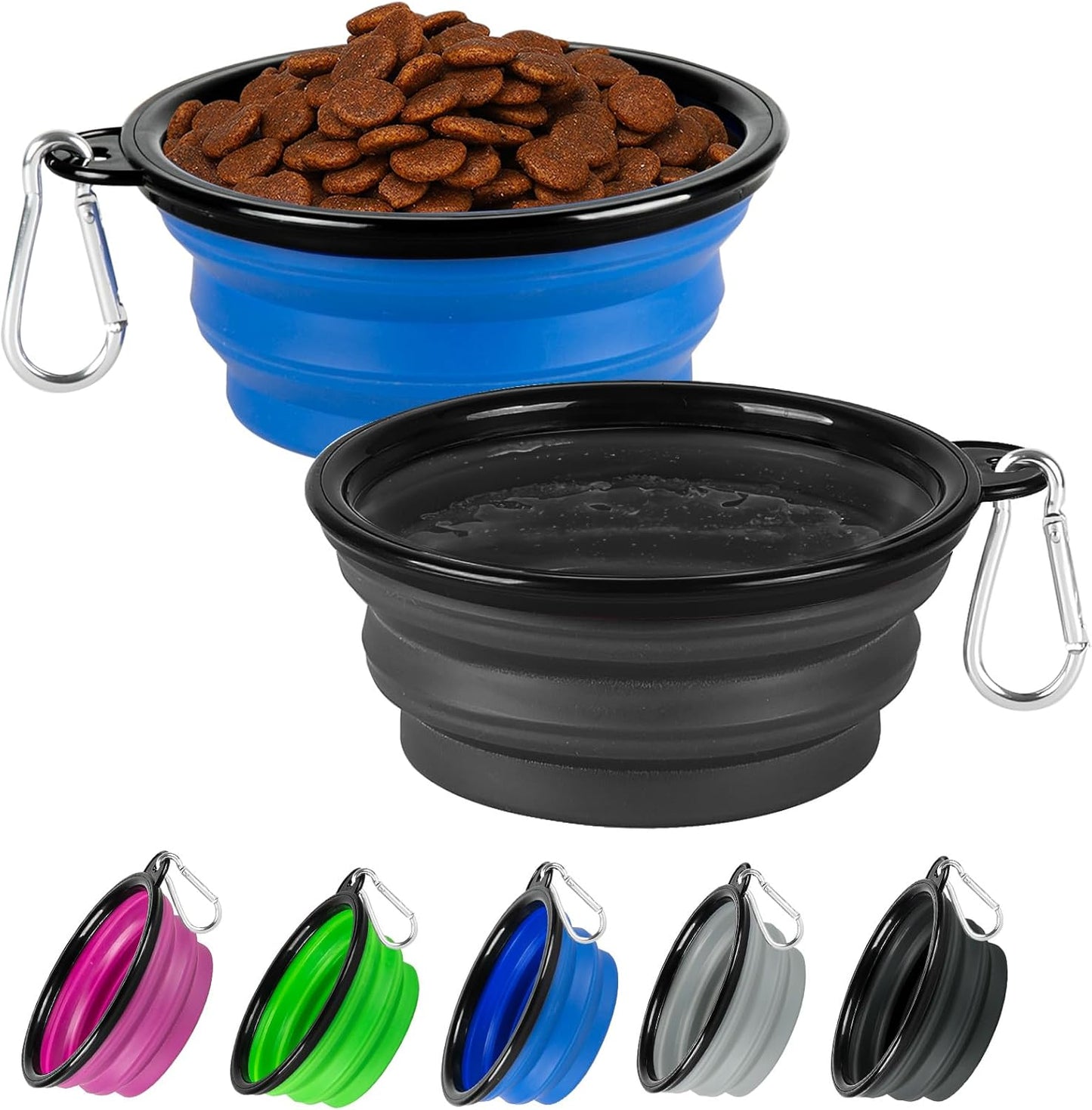 Collapsible Dog Bowl 2 Pack, Dog Water Bowls for Travels, Portable Foldable Pet Bowls Feeding Watering Dish for Parking Walking Camping with 2 Carabiners Clip (12oz, Small, Grey+Purple) - Image 13
