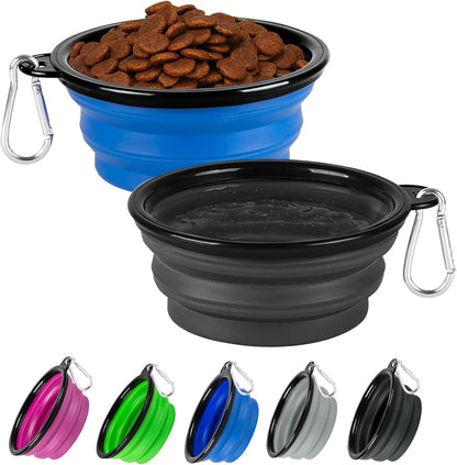 Collapsible Dog Bowl 2 Pack, Dog Water Bowls for Travels, Portable Foldable Pet Bowls Feeding Watering Dish for Parking Walking Camping with 2 Carabiners Clip (12oz, Small, Grey+Purple) - Image 13