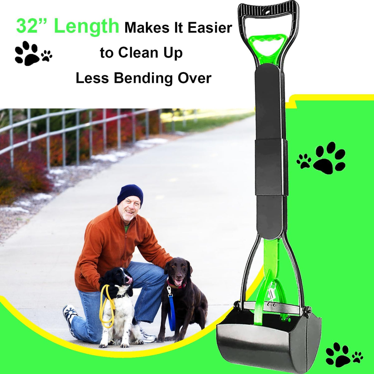 Folded view of the 32 inch pet waste grabber demonstrating its compact portable storage feature.