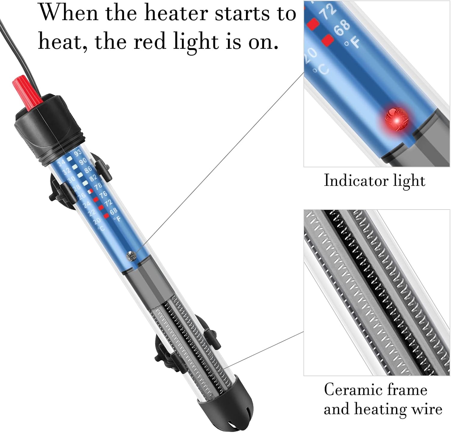 Aquarium heater with included suction cups