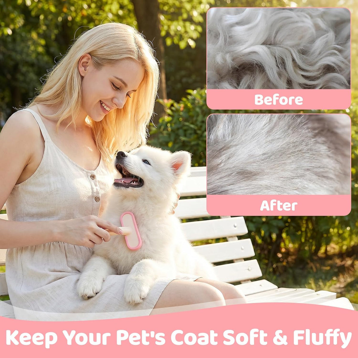 CYUXING pink silicone pet brush back view showcasing lightweight design.
