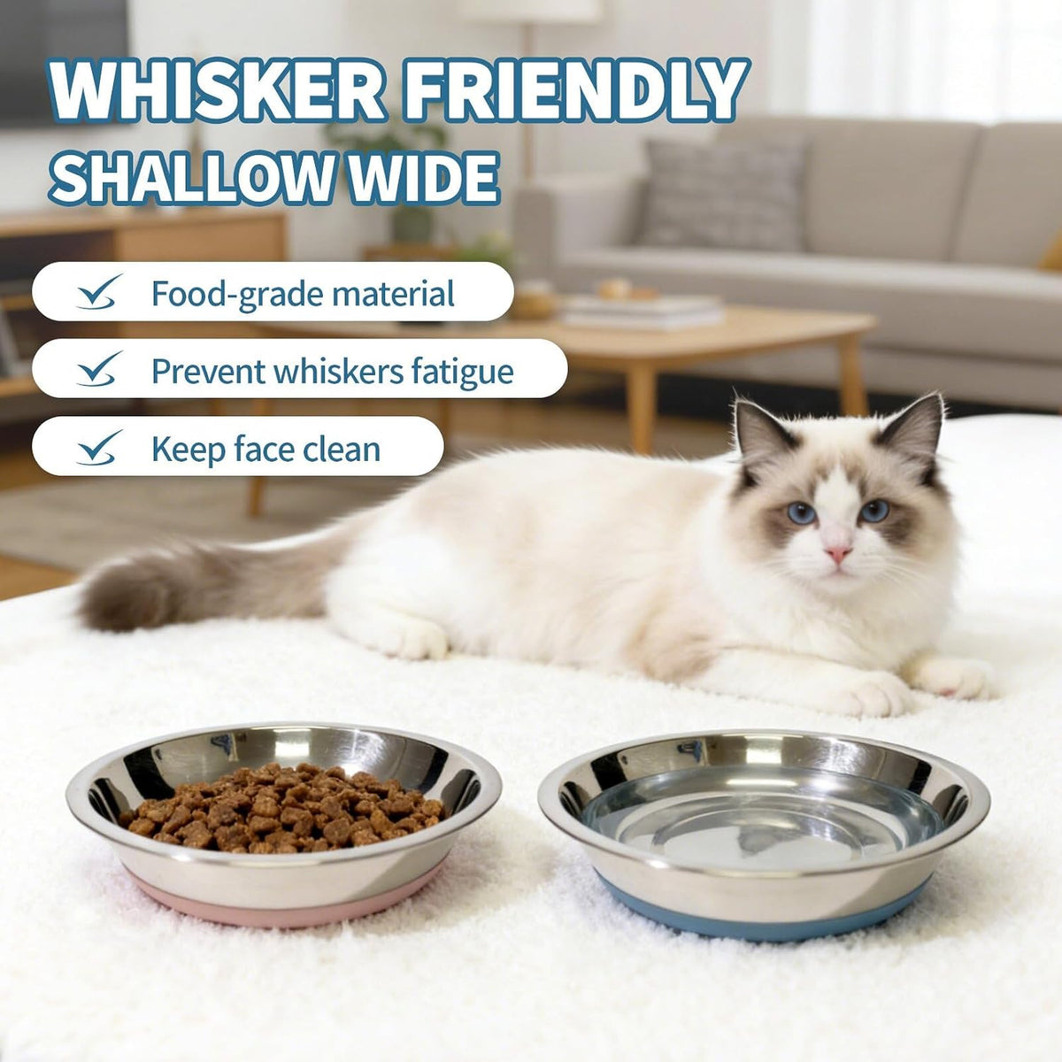 [8 Pack] Stainless Steel Cat Bowls, Cat Dishes Whisker Friendly with Non-Slip Silicone Bottom, Easy to Clean, 5.5" Shallow Wide Cat Food and Water Feeding Bowl for Indoor Outdoor Cats - Image 5