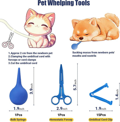 Premium USA imported pet whelping kit box and components for clean neonatal care.