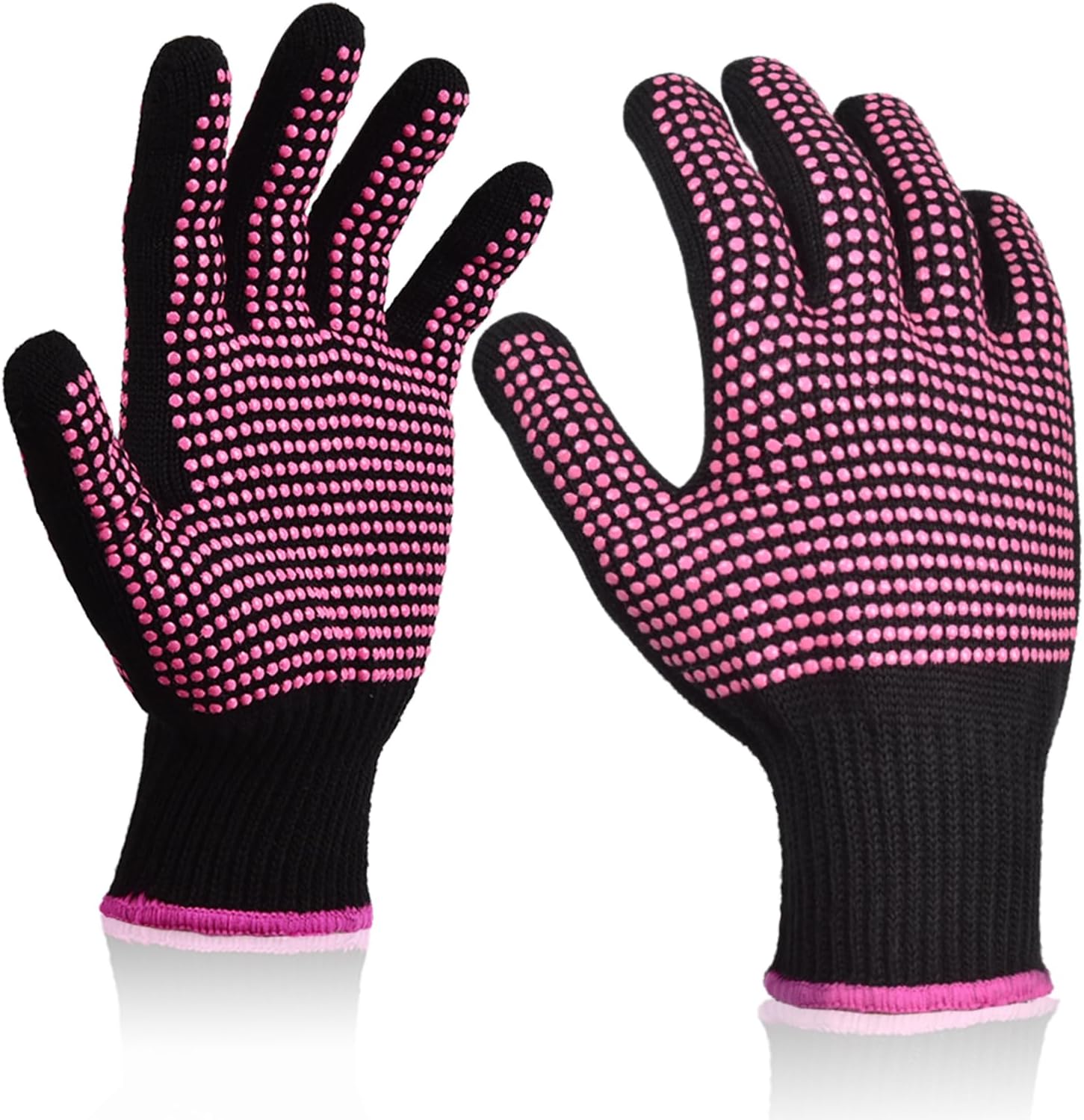 Sopito heat resistant gloves front view showing rose red color and silicone bumps